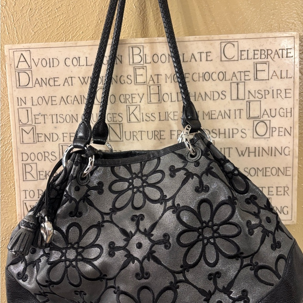 Brighton Black and Gray Floral Shoulder Bag